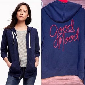 Zip-Hoodie w/"Good Mood" Stitched on Back